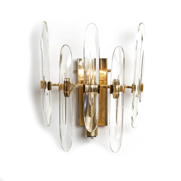1960s Gaetano Sciolari One-Light Brass and Glass Scone